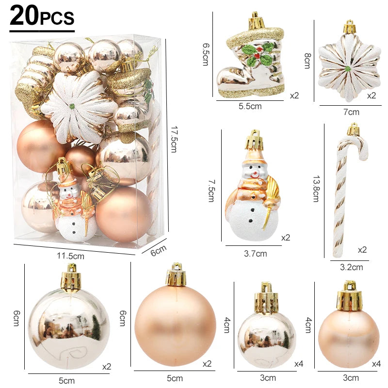 Red Christmas Tree Ball & Candy Cane Ornament Set | Big Pendants Christmas Ornament Set Babs Champagne-20pcs