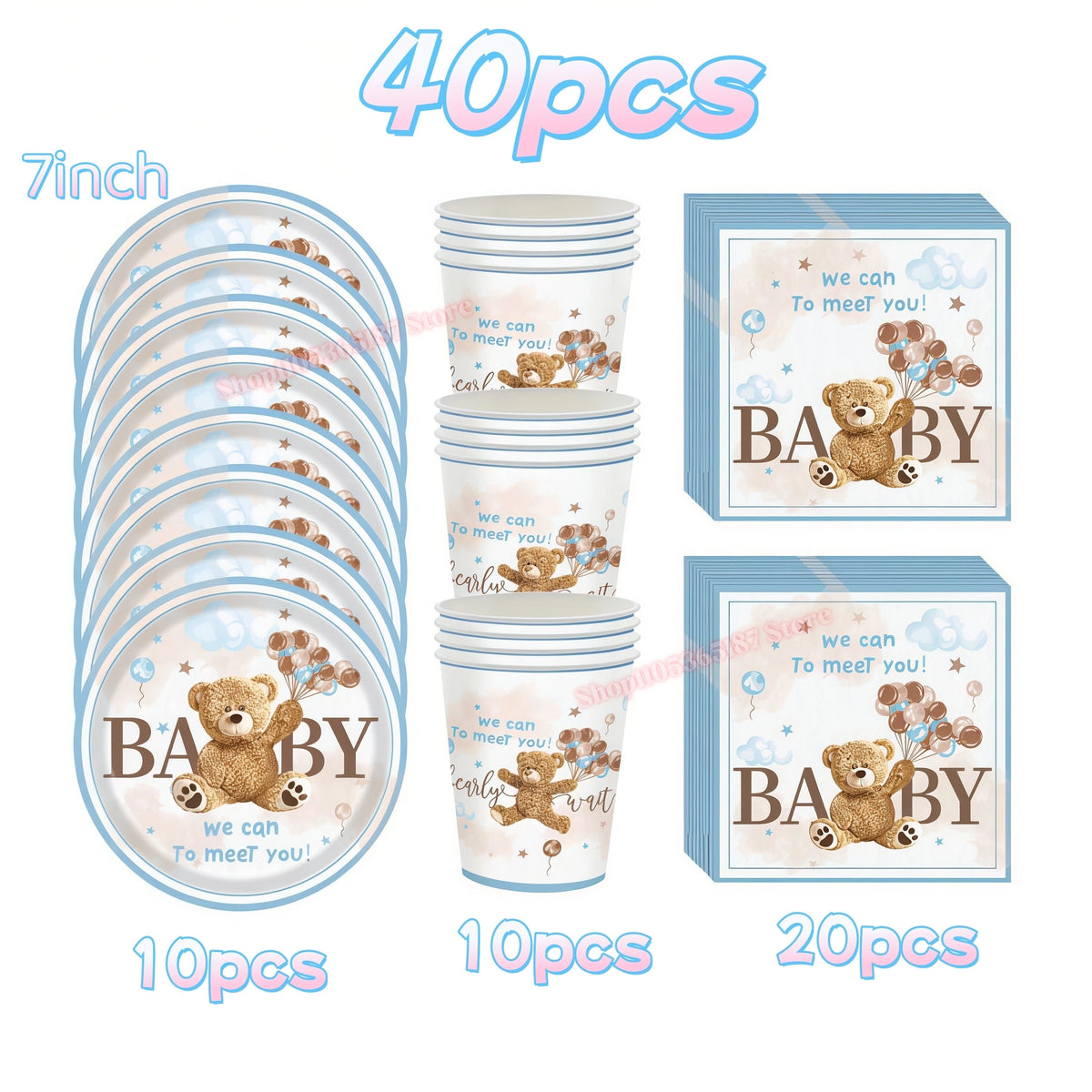Bear Birthday Party Decoration Set – Plates, Napkins & Banner Party Decoration Set Babs 40pcs others