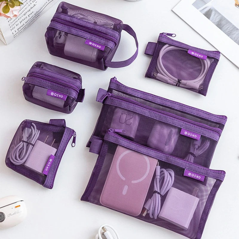 6-Piece Zipper Mesh Makeup & Travel Organizer Bags Set Cosmetic Organizer Bags Babs