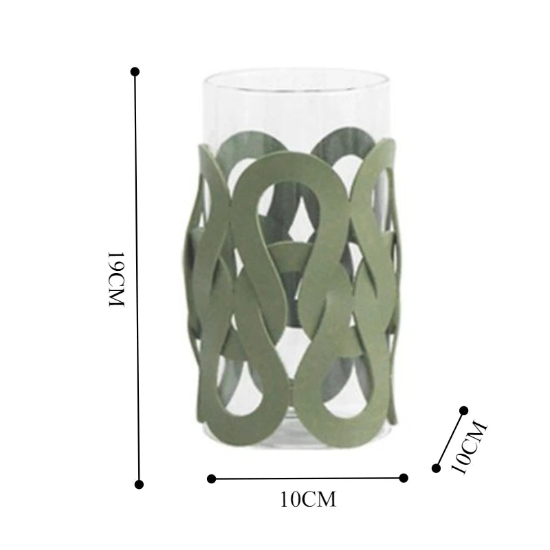 Aesthetic Glass & Leather Flower Vase | Modern Home Décor Decorative Flower Vase Babs Green - Short Style