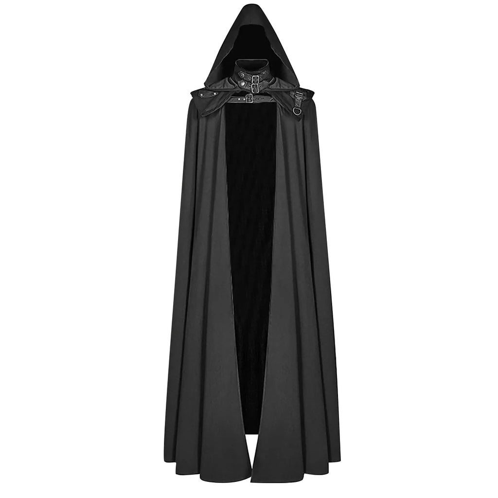 Medieval Hooded Cloak Men Gothic Cosplay Cape Buckled Maxi Coat Gothic Cosplay Cape Babs