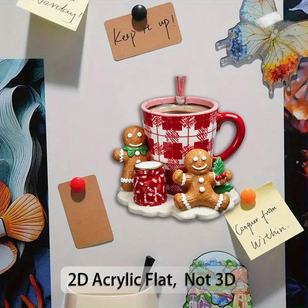 2D Gingerbread Fridge Magnet – Red Acrylic Xmas Decor with Stand Christmas Magnet Decor Babs
