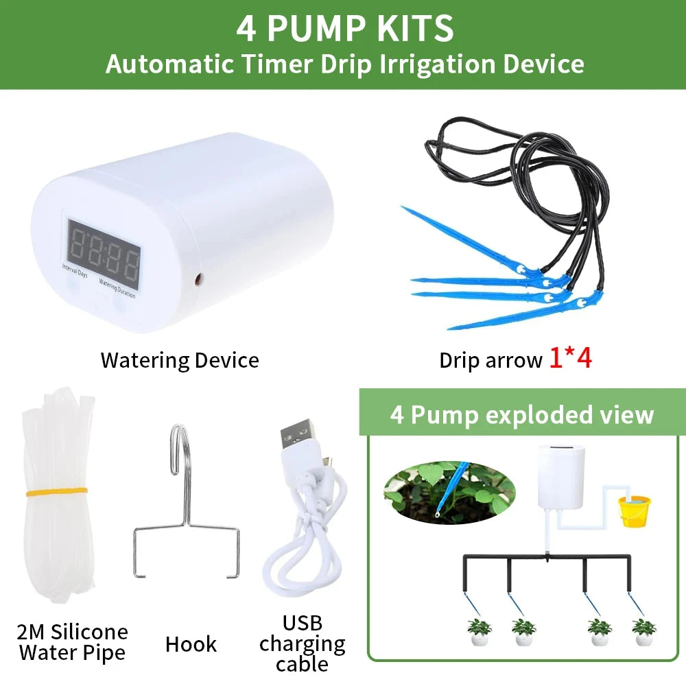 Automatic Drip Irrigation Kit 2/4/8/16 Head Pump Timer System Drip Irrigation Kit Babs 4 pump kit