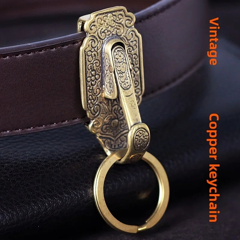 Vintage Pure Brass Belt Buckle with Keychain Clip Brass Belt Buckle Babs