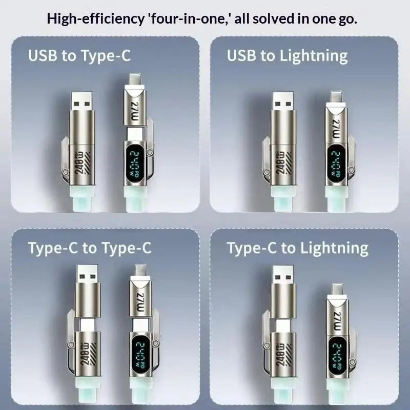 240W USB-C Fast Charging Cable 4-in-1 with LED Display | HUXUAN USB Charging Cable Babs