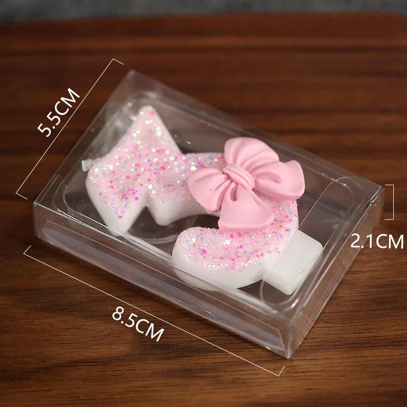 Pink Bow 3D Number Cake Candles – Birthday Party Decoration Number Cake Candles Babs