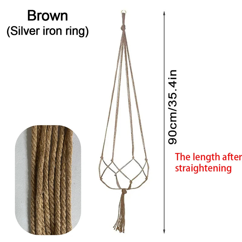 Macrame Hanging Plant Basket with Hook – Boho Planter Net Hanging Plant Basket Babs Brown