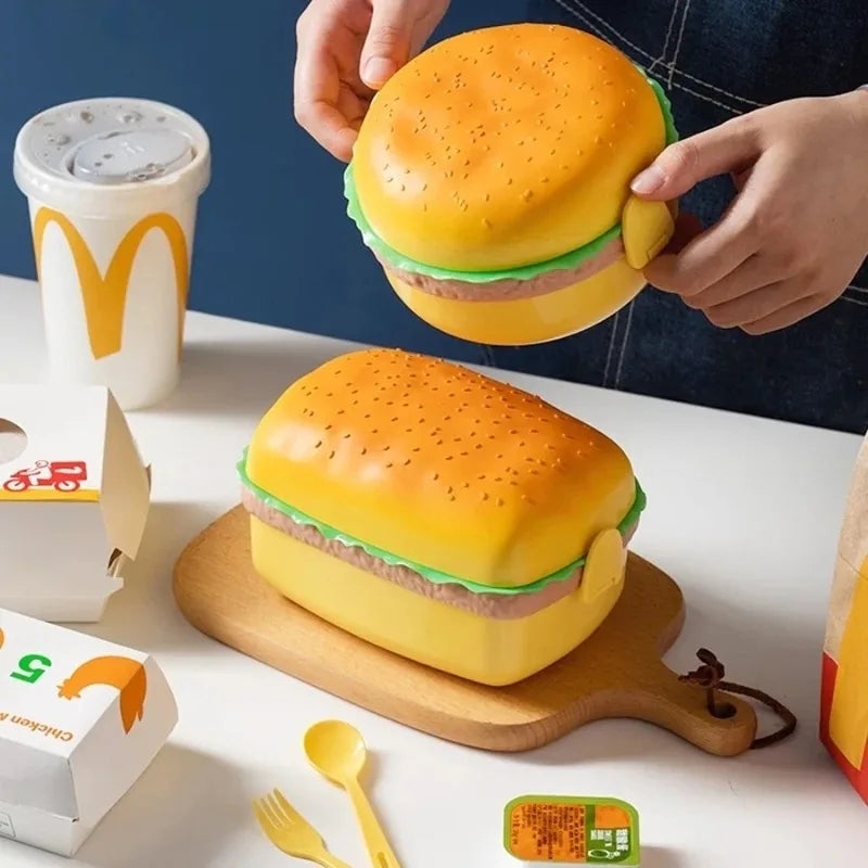 Cute Hamburger Bento Box – Double Tier Kids Lunch Container Kids Bento Lunch Box Babs