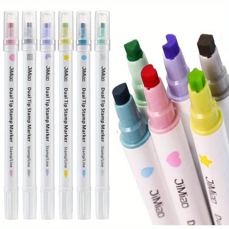 6-Color Kawaii Star Highlighter & Stamper Pen Set | Scrapbook Highlighter Stamper Set Babs