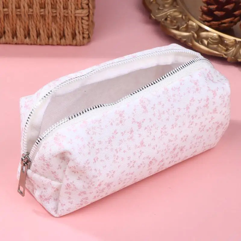 Large Capacity Pink Floral Canvas Pencil Case & Pen Pouch Canvas Pencil Case Babs