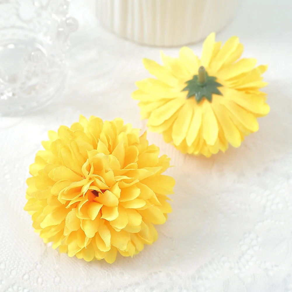 10 Pcs Orange Silk Chrysanthemum Artificial Flower Heads Decor Artificial Flower Heads Babs Dark Yellow 10Pcs