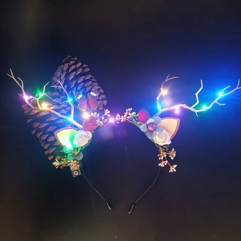 10pcs LED Light-Up Christmas Headbands – Reindeer & Flower LED Party Headband Babs