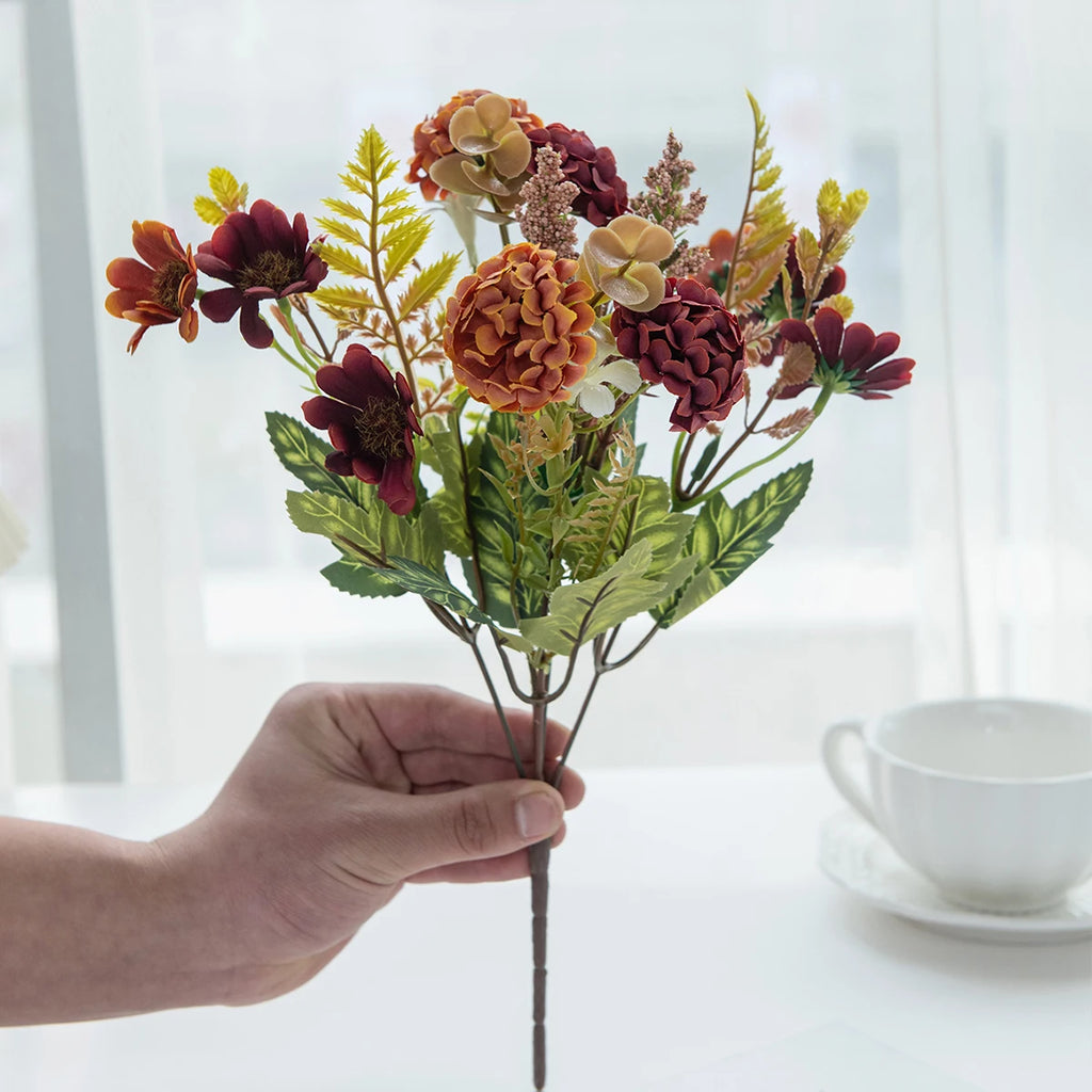 Silk Chrysanthemum Artificial Flower Bouquet – Wedding & Home Artificial Flower Bouquet Babs Orange 1PC