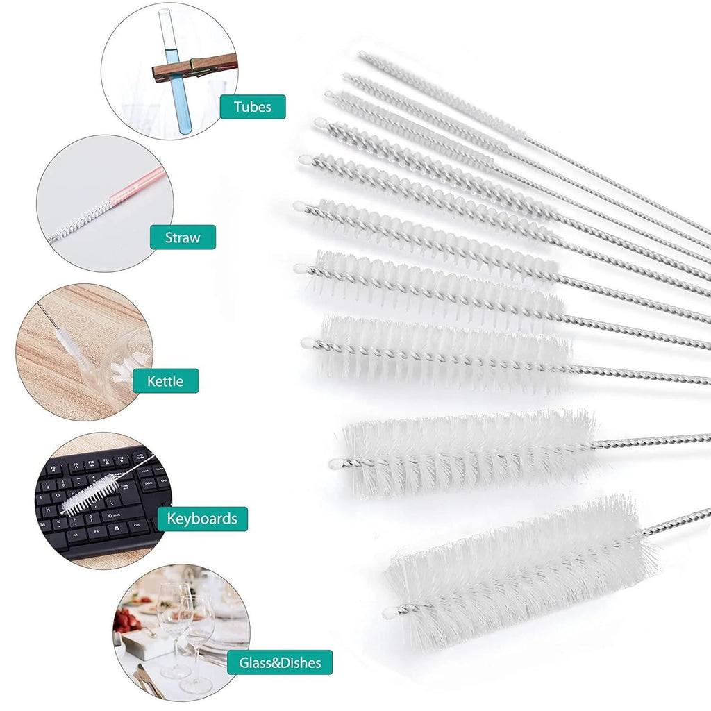 10-Piece Bottle Brush Set – Stainless Steel & Nylon Cleaner Bottle Cleaning Brush Set Babs