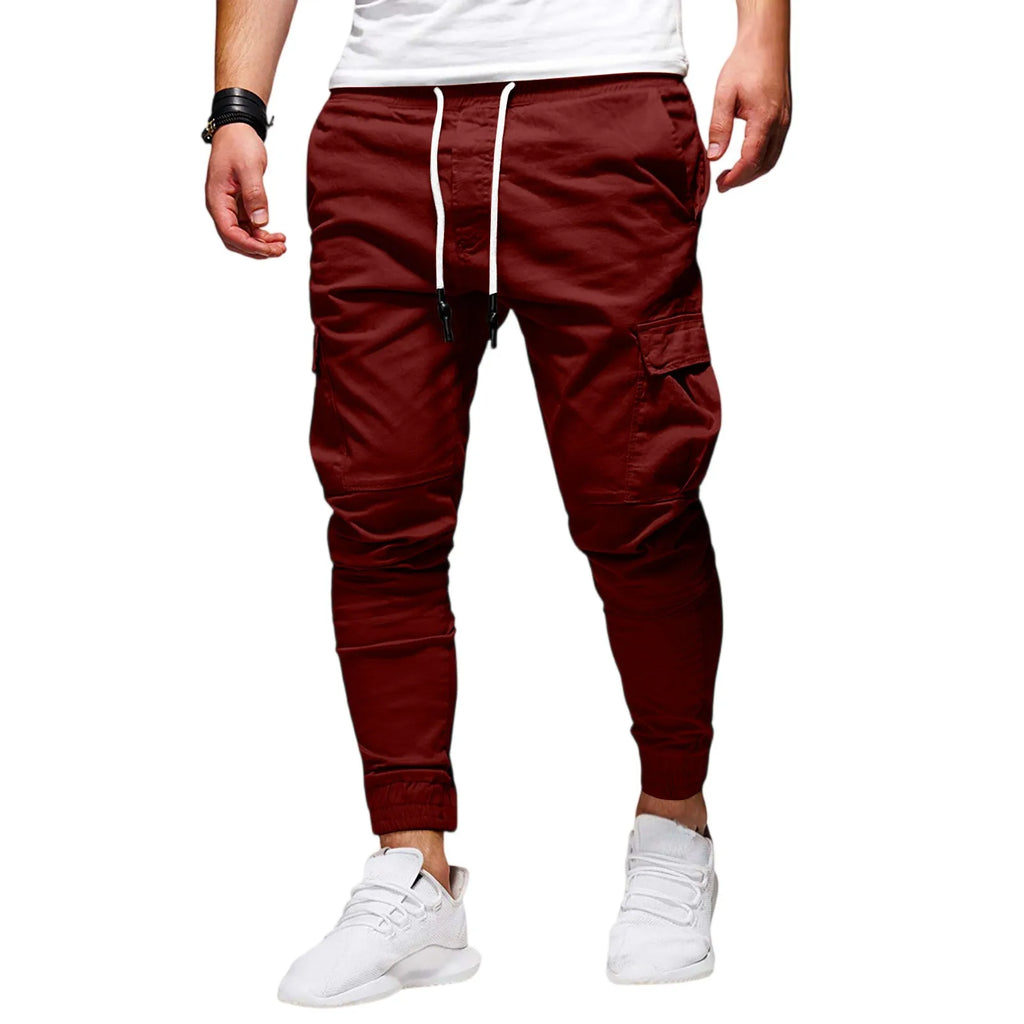Men's Slim Fit Drawstring Casual Pants – Multi-Pocket Trousers Casual Drawstring Pants Babs