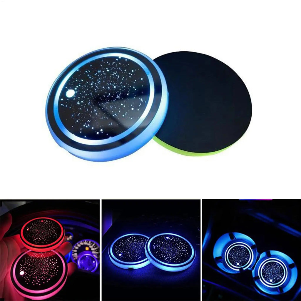 LED Car Cup Holder Light Coaster – 7 Colors, Rechargeable Car Atmosphere Light Babs