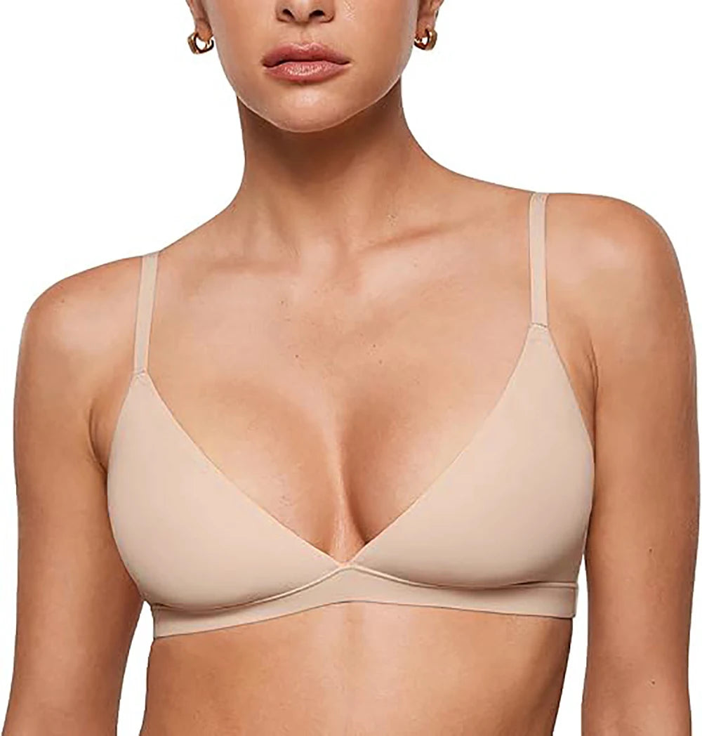Women's Seamless Triangle Bralette – Wireless Plunge Everyday Bra Triangle Bralette Babs Beige S
