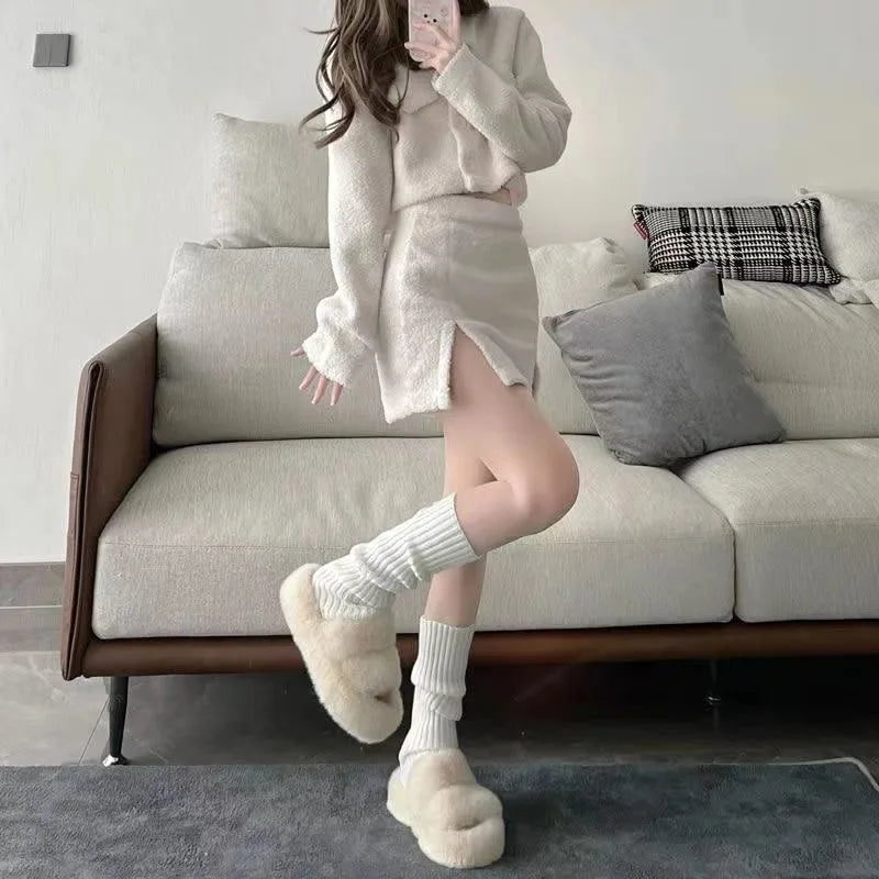 Harajuku Slouch Socks – Y2K Korean Loose Knit Leg Warmers Knit Slouch Socks Babs