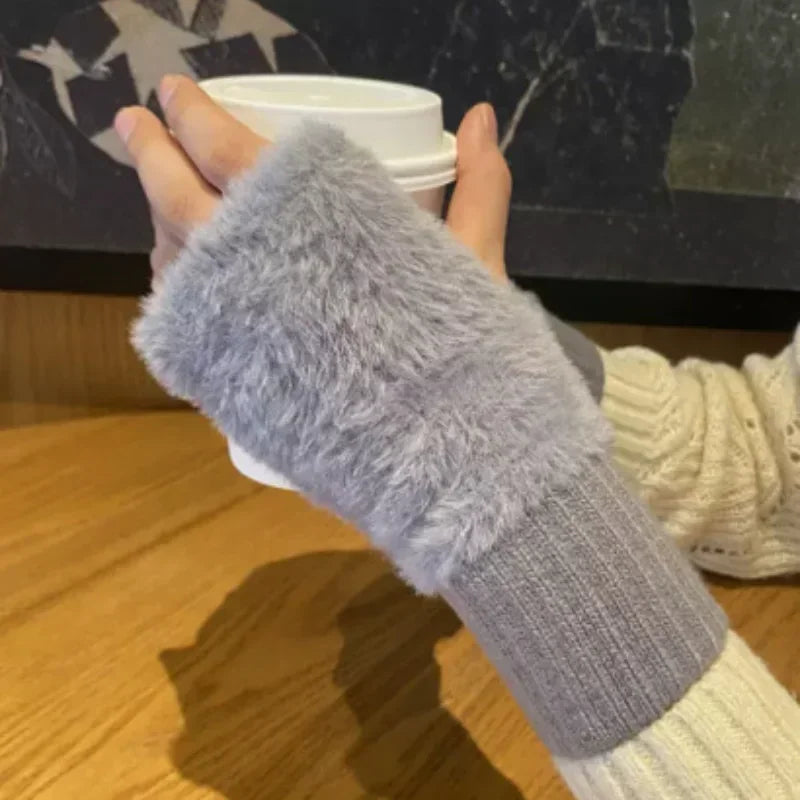 Women's Plush Half-Finger Gloves – Warm Cute Fingerless Winter Fingerless Winter Gloves Babs