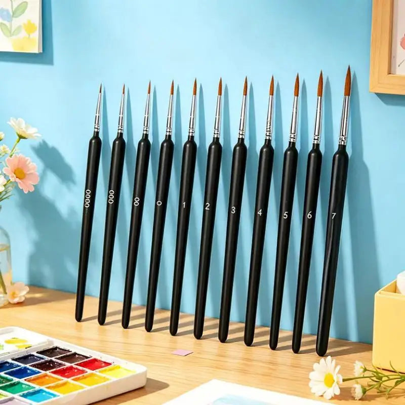 11Pc Fine Liner Paint Brush Set – Watercolor, Acrylic & Nail Art Fine Liner Brush Set Babs