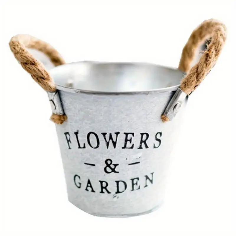 Retro Iron Letter Flower Bucket – Decorative Metal Planter Decorative Metal Planter Babs White