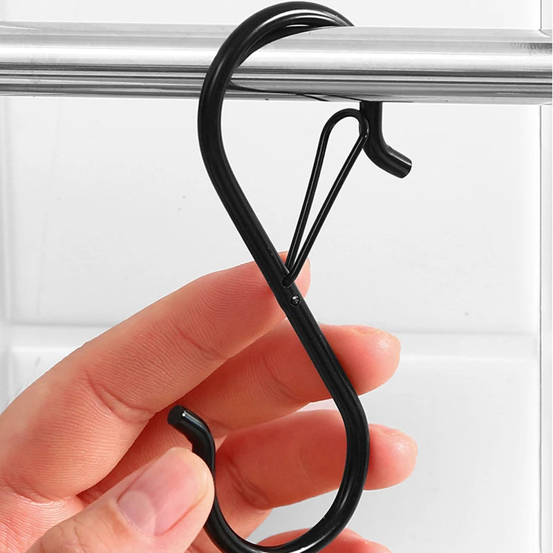 Heavy Duty Metal S Hooks with Safety Buckle – 5 or 10 Pack S Hooks Organizer Babs