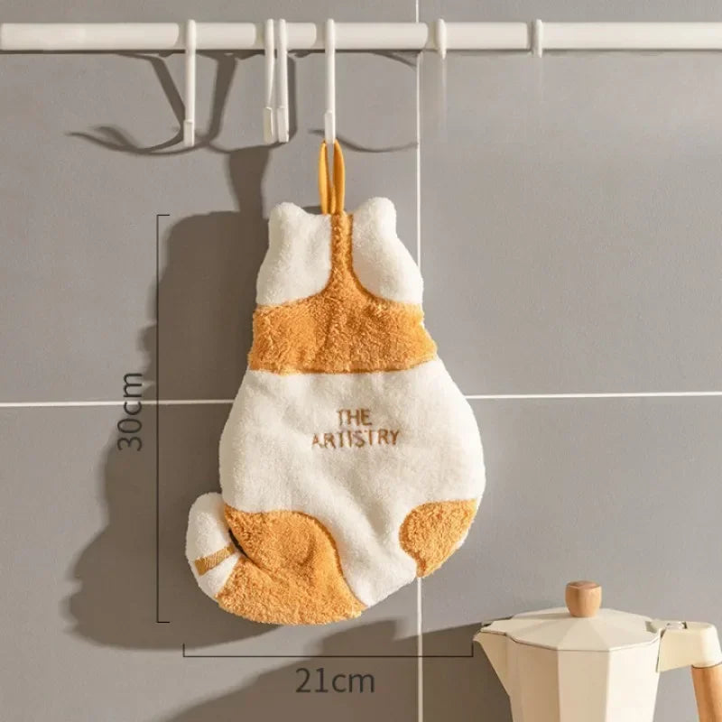 Cat Hand Towels with Hanging Loop – Microfiber Coral Fleece Hand Towel Babs