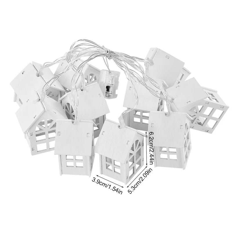 2M 10-LED Christmas Wooden House Fairy Light String Garland Christmas Fairy Lights Babs