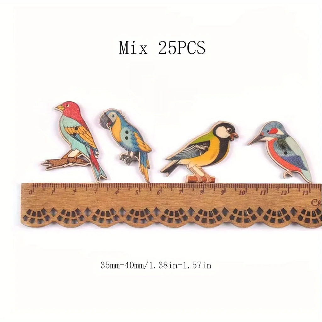 50pcs Bird Pattern Wooden Buttons Set – DIY Sewing & Crafts Wooden Craft Buttons Babs