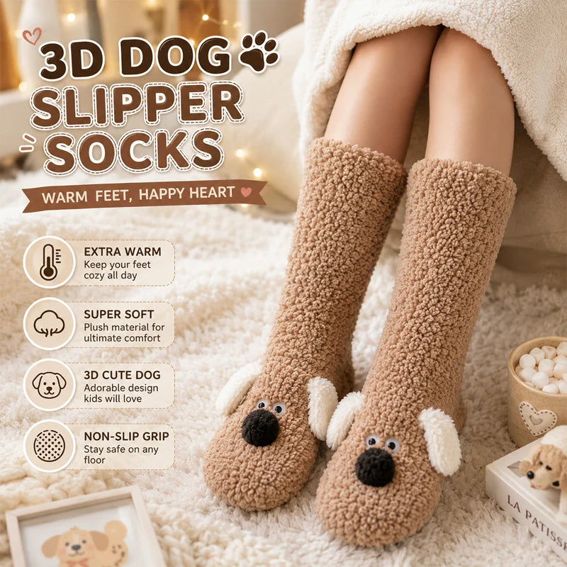 Women's Plush 3D Dog Slipper Socks | Non-Slip Cozy Footwear Plush Slipper Socks Babs