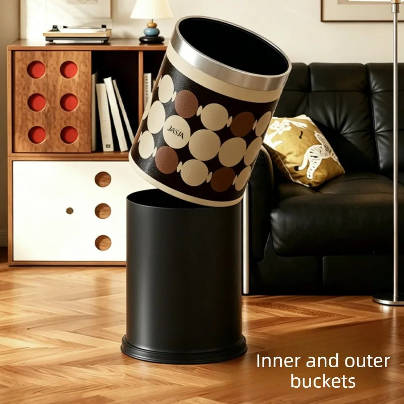 Retro PU Leather Trash Can – 10L Luxury Round Waste Bin Decorative Waste Bin Babs