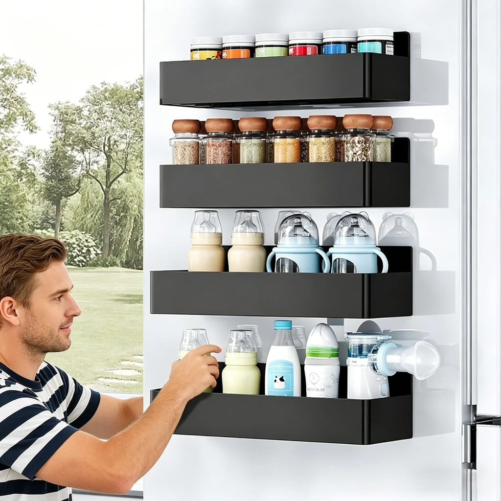 2-Pack Magnetic Spice Rack for Fridge – No-Tools Kitchen Shelf Magnetic Storage Rack Babs