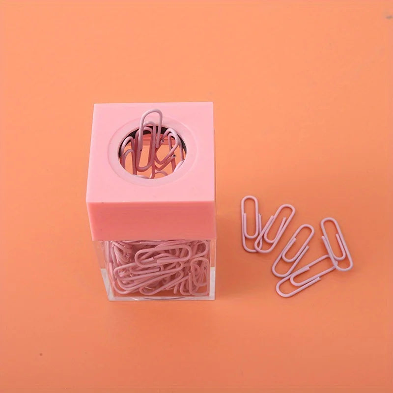 Magnetic Paper Clip Holder Box with 18 Clips – Desk Organizer Desk Organizer Babs Pink