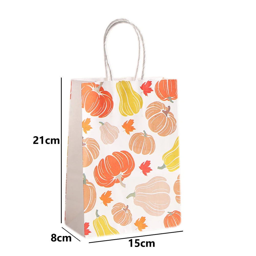 Thanksgiving Kraft Gift Bags | Maple Leaf, Pumpkin & Turkey Print Kraft Paper Gift Bags Babs A-1 15x8x21cm 40pcs