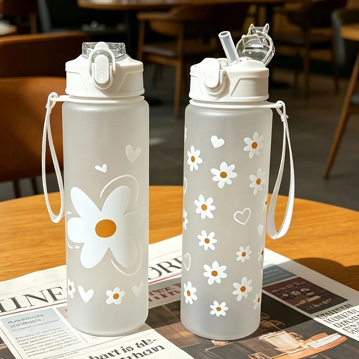 750ml Daisy Straw Water Bottle – Travel & Camping Mug Straw Water Bottle Babs