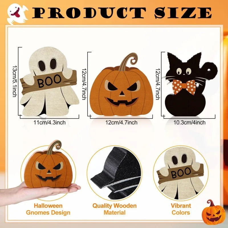 Halloween Wooden Table Decor Set – Black Cat, Pumpkin & Ghost Halloween Table Decor Babs