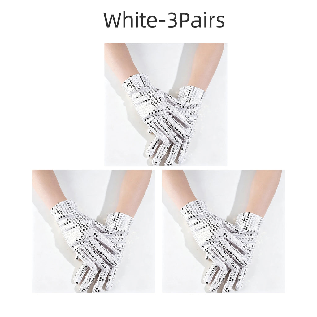 Silver Mesh Glitter Gloves – Stage, Dance, Cosplay & Party Costume Gloves Babs white 3Pairs