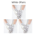 Silver Mesh Glitter Gloves – Stage, Dance, Cosplay & Party Costume Gloves Babs white 3Pairs
