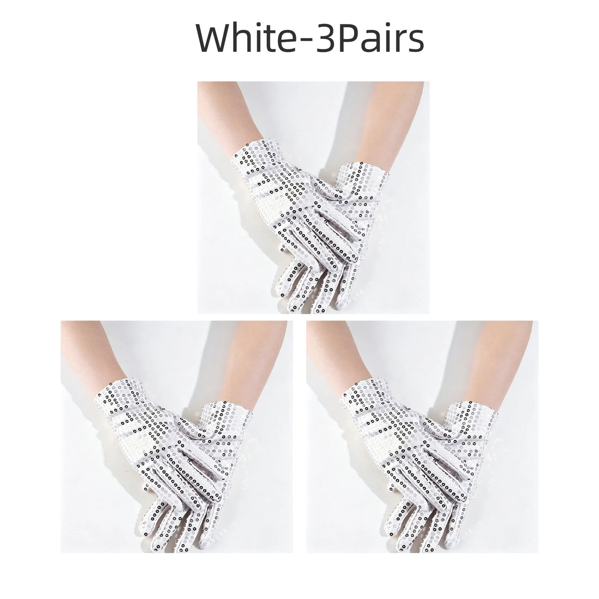 Silver Mesh Glitter Gloves – Stage, Dance, Cosplay & Party Costume Gloves Babs white 3Pairs