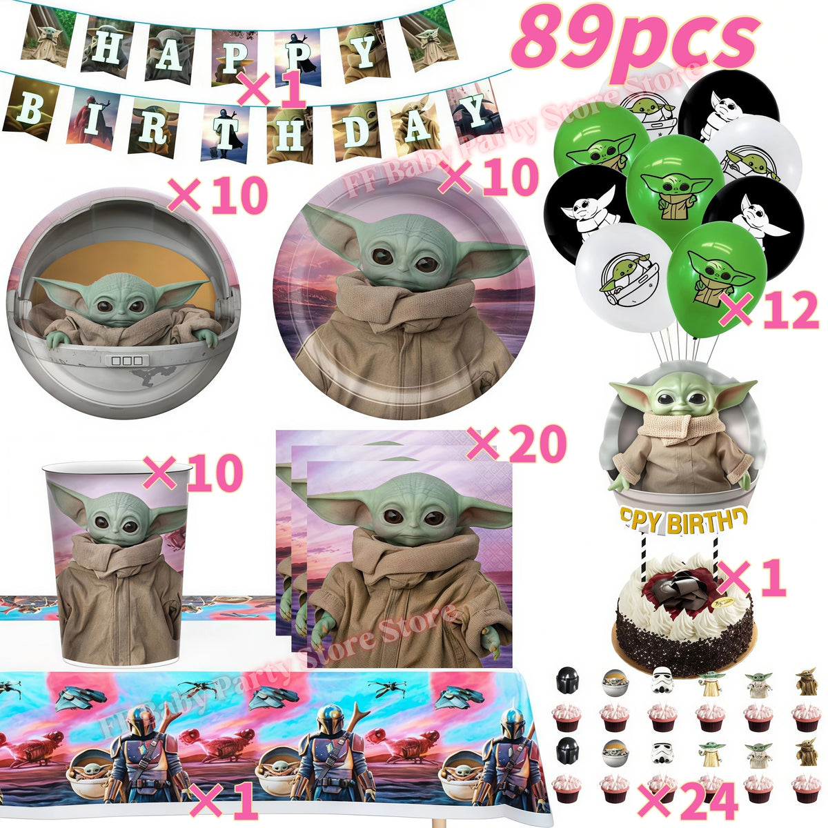 Yoda Baby Theme Birthday Party Supplies – Plates, Cups & Balloons
