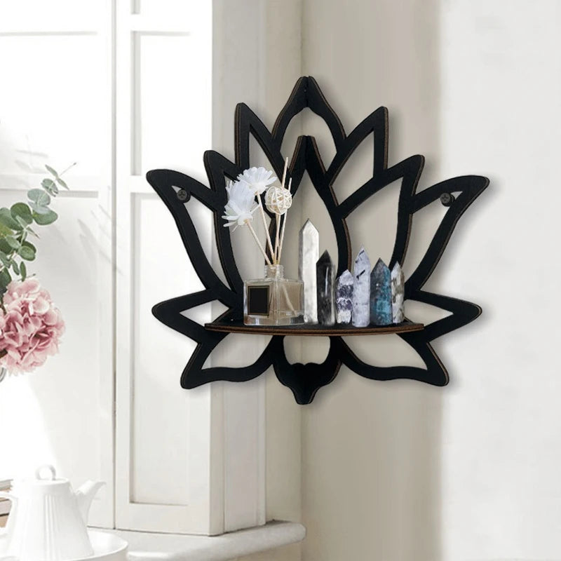 Wooden Lotus Hollow Wall Shelf – Candle & Essential Oil Rack Decorative Wall Shelf Babs