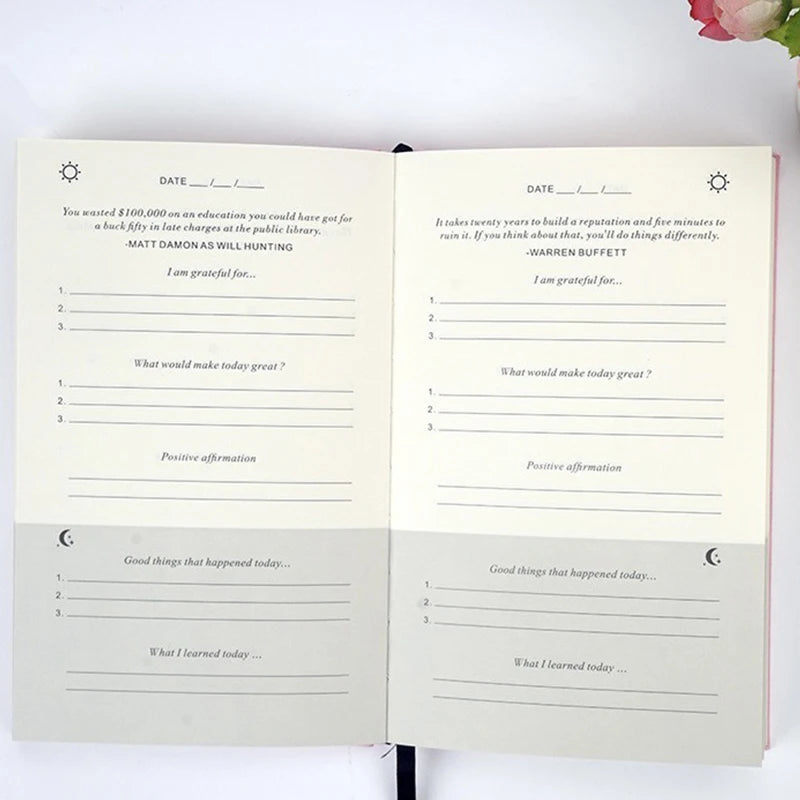 Gratitude Diary A5 Daily Notebook – 200 Pages, Cloth Cover Gratitude Journal Babs