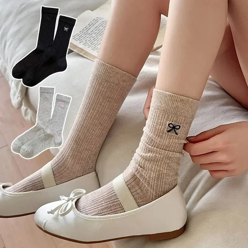 Girls Lace Bow Ruffle Socks – Breathable Knit Mid-Calf Lace Ruffle Socks Babs
