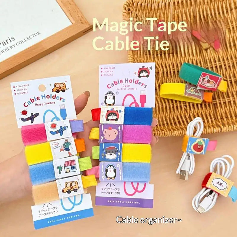 Cartoon Nylon Cable Organizer Wraps, 4-Pack | Hook & Loop Cable Organizer Wraps Babs