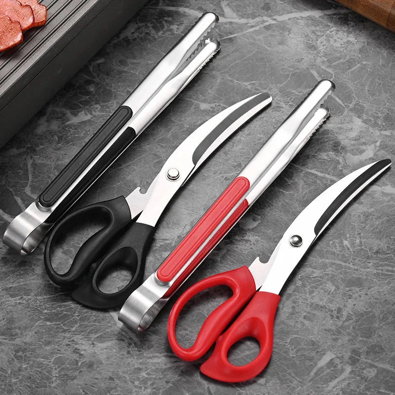 Stainless Steel BBQ Scissors & Tongs Set | Korean Grill BBQ Grill Tool Set Babs