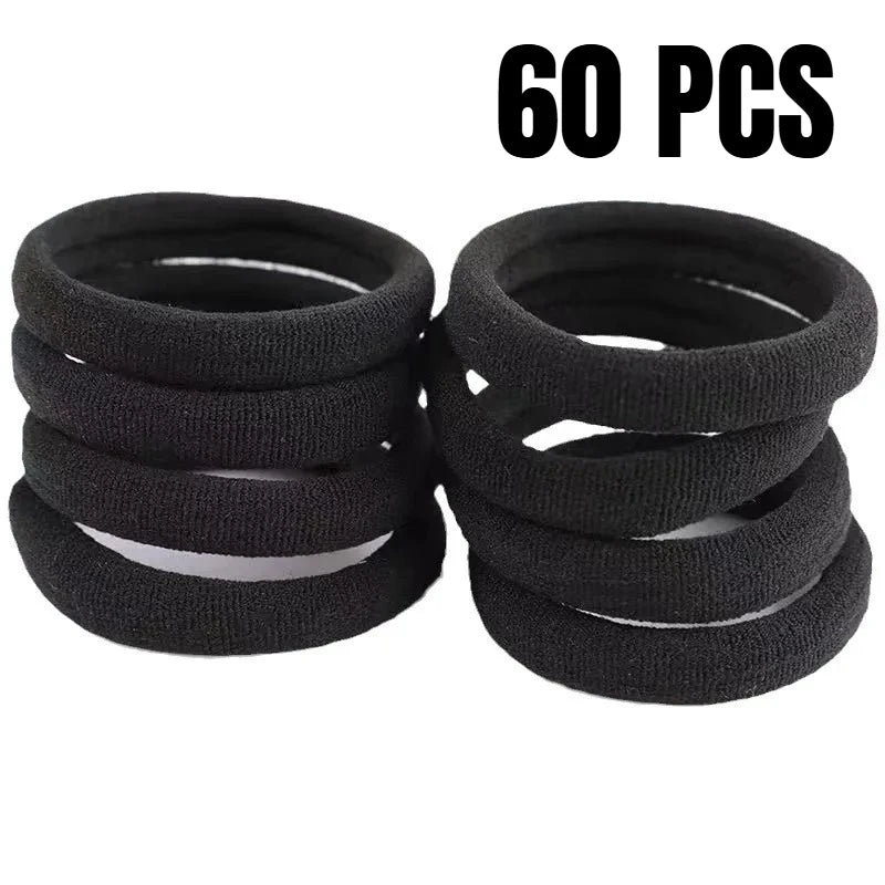 Seamless Black Hair Ties – No-Crease High Elastic Ponytail Bands Hair Ties Babs Black 60 pcs