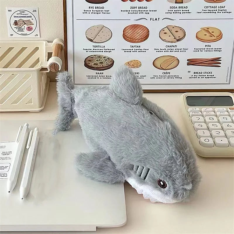 Kawaii Plush Shark Pencil Case – Large Capacity Pen Bag Plush Pencil Case Babs 1PCS