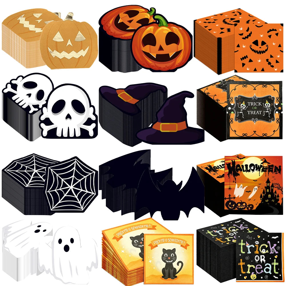 20-Pack Halloween Disposable Paper Napkins – Spooky Prints Disposable Party Napkins Babs
