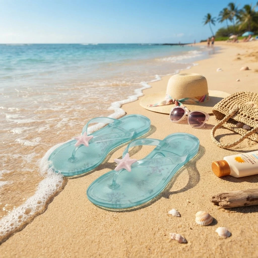 Mint Green Starfish Flip Flops – Transparent Beach Sandals Beach Flip Flops Babs