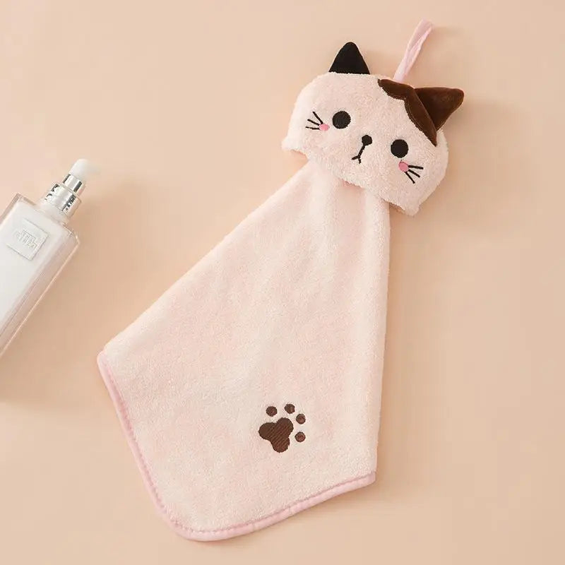Cute Cat Coral Fleece Hand Towels – Absorbent Dishcloths Kitchen Hand Towel Babs pink